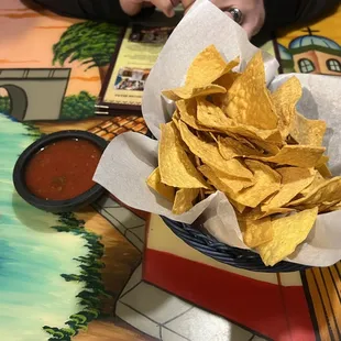 Complementary chips, bottomless basket