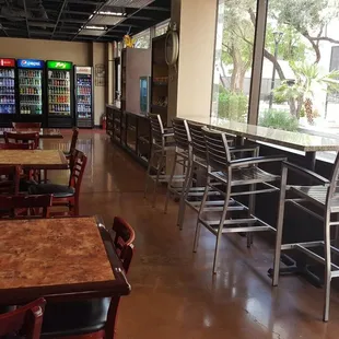 tables and chairs in a restaurant