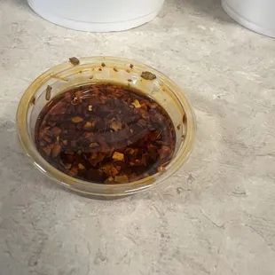 Half container of chili oil