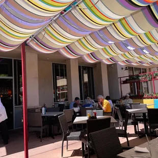 Outside seating with new awnings