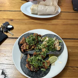 Pastor tacos, chicken taco, burrito