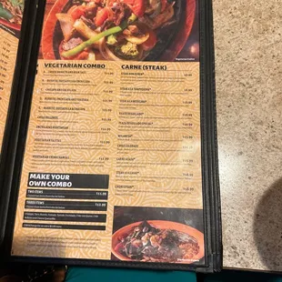 Vegetarian combo and carne (steak)