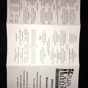 the menu for the restaurant