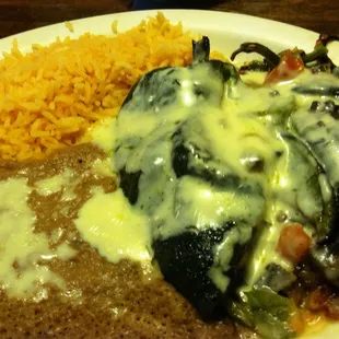 Vegetarian chile relleno stuffed with grilled veggies.
