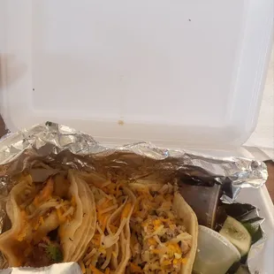 Chicken, steak and shrimp tacos