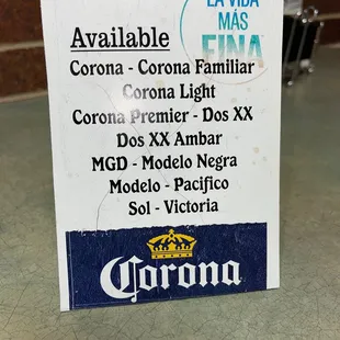 Available Beers