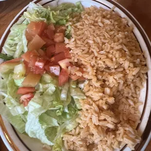 Side rice lettuce and tomato