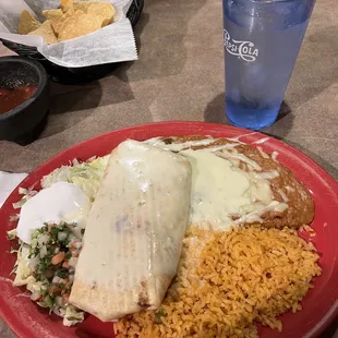 Chimichanga with beans and rice