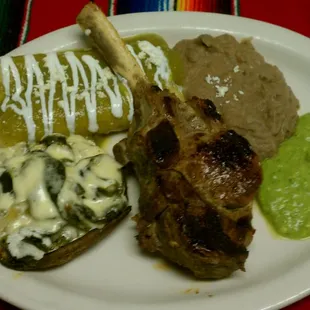 Veal chop with enchiladas verdes(tomatillo sauce)