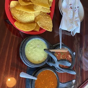 tortillas, guacamole and salsa