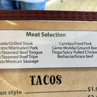 Meat (protein) choice for meals.