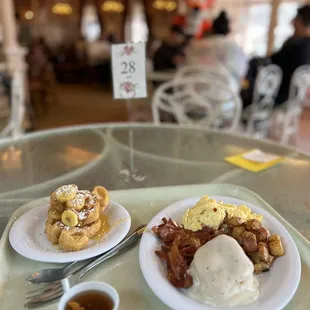 Breakfast Potatoes, Scrambled Eggs, Biscuits and Gravy, Mickey Waffles