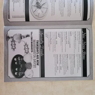 Menu, Page 2: New Menu Items &amp; Thursday Margarita specials
