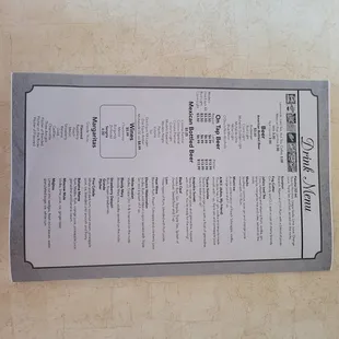 Menu, Back Cover (Page 11 of 11): Drinks Menu