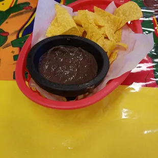 a plate of chips and a bowl of salsa