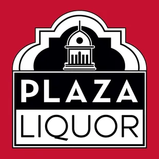 a black and white logo on a red background