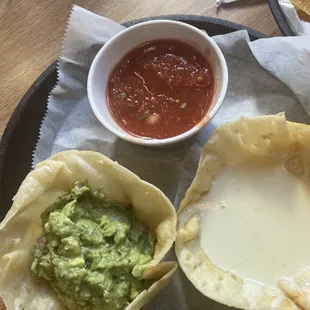 tortilla, guacamole and salsa