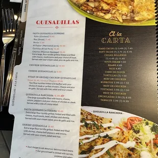 Menu Quesadilla