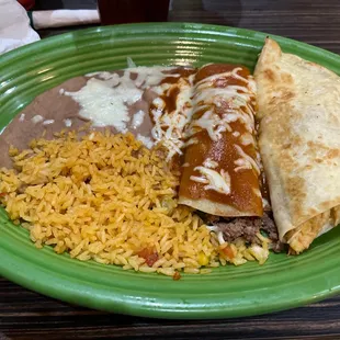 Combination plate - chicken quesadilla and enchilada