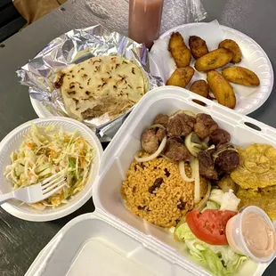 a variety of food items on a table