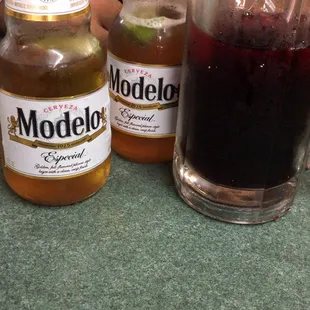 Modelo and agua de Jamaica