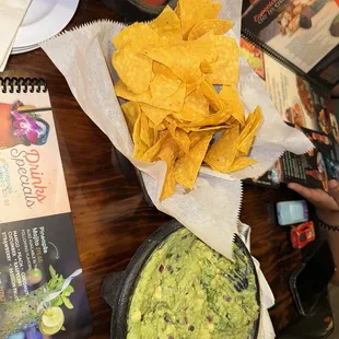 Chips and salsa and guacamole