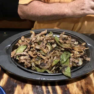 Huge plate of steak fajitas