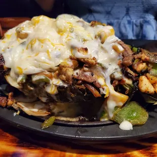 Hawaiian Fajitas.....awesome deliciousness. The presentation is just as amazing as the flavors.