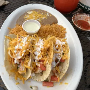 Shrimp taco plate that we split