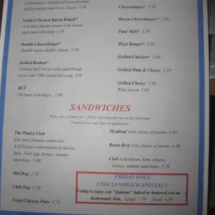 the menu of the restaurant