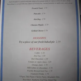 the menu for kids's menu