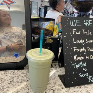 Iced matcha latte with oatmilk