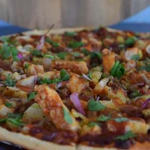 a closeup of a pizza on a table
