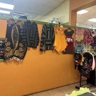 clothes hanging on a wall