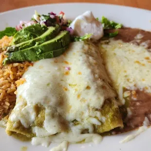 Enchiladas Suizas for lunch, huge entree! ($16, 3/9/23)