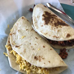 Bean and Cheese Taco and Potato and Chorizo Taco