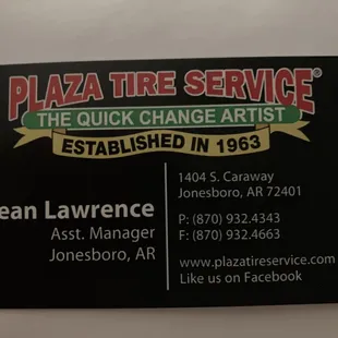 Assistant Manager's business card