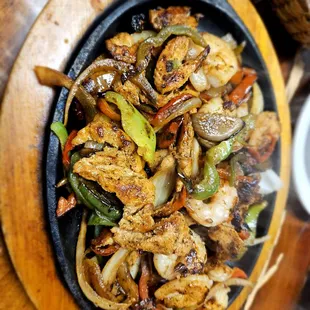 Chicken and shrimp fajitas
