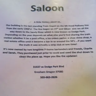 Menu- Saloon story