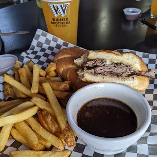 French dip, french fries &amp; hefe