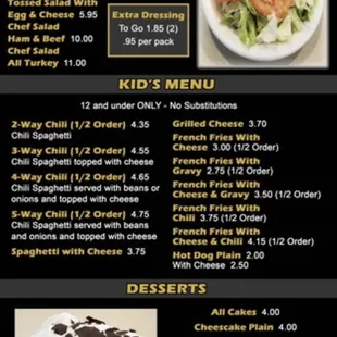 Soup, salad, kids, desserts