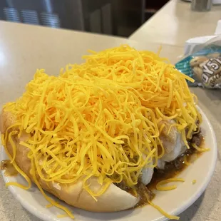 Two cheese coneys.