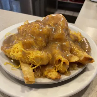 Fries with gravy and cheese. Half