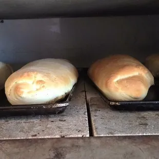 bread baking in the oven