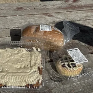 Cinnamon rolls, baked kolaches, and rye bread. The handpies were consumed before pictures could be taken. So good!