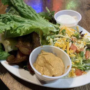 California burger (proteins style) with a side of Chipotle aioli and a side salad