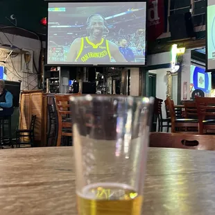 Having a Stella while watching the Ws win.