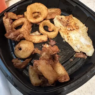 Cajun Catfish with onion rings $13.95