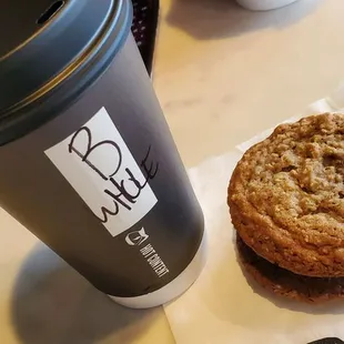 Butterscotch latte and oatmeal cream pie.