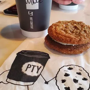 Butterscotch Latte and an oatmeal cream pie.